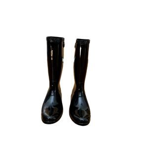 Women's UGG Shaye Black Glossy Rubber Pull-On Rain Boots Size 7